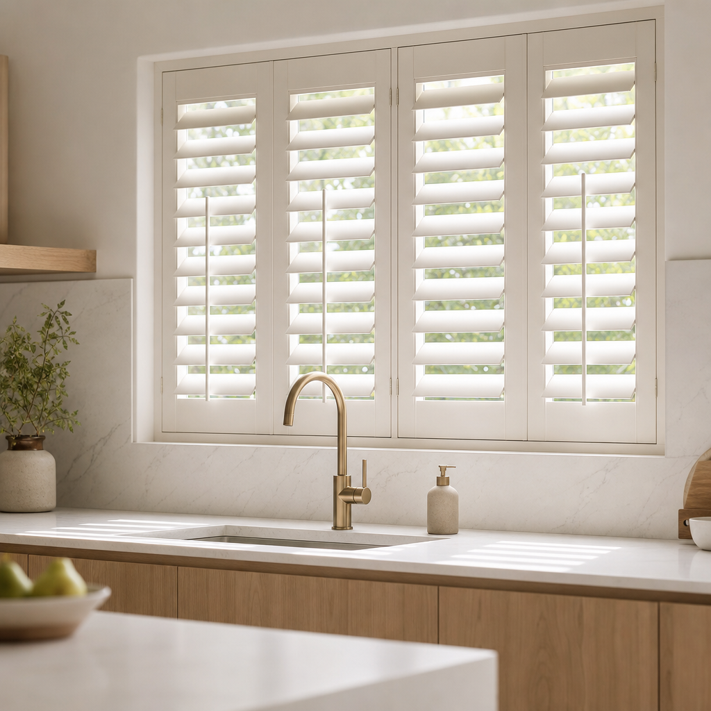 Linen plantation shutters