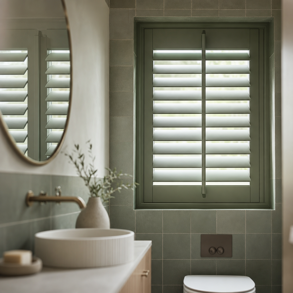 Sage plantation shutters