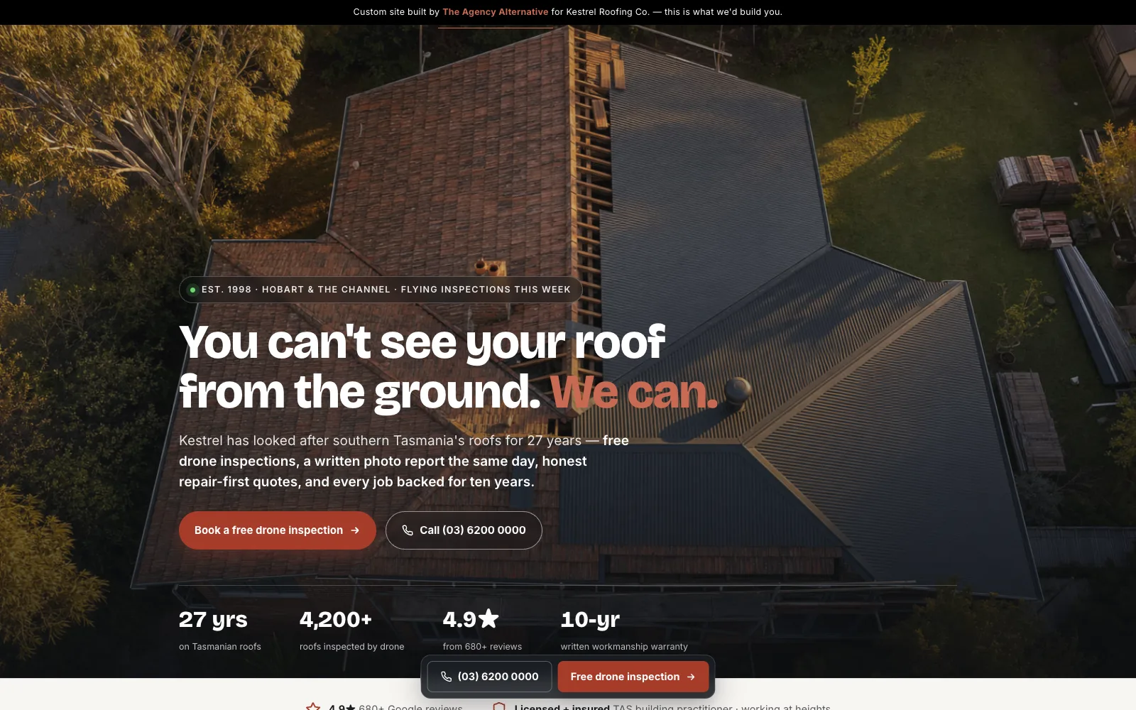 Kestrel Roofing Co. website
